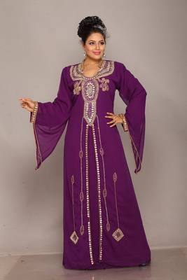 Wine embroidered georgette islamic kaftan 1