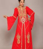 Red embroidered georgette islamic kaftan
