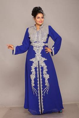 Royal-blue embroidered georgette islamic kaftan 1