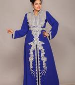 Royal-blue embroidered georgette islamic kaftan