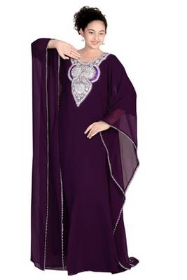 Wine embroidered georgette islamic kaftan 1