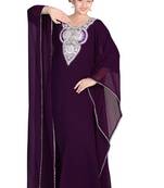 Wine embroidered georgette islamic kaftan