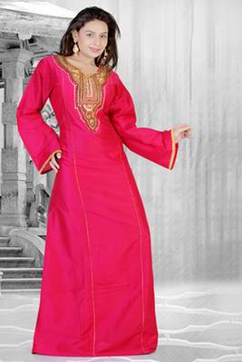 Rani-pink embroidered georgette islamic kaftan 1