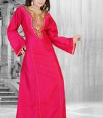 Rani-pink embroidered georgette islamic kaftan