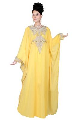 Yellow embroidered georgette islamic kaftan 1
