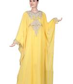 Yellow embroidered georgette islamic kaftan