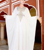 White embroidered georgette islamic kaftan
