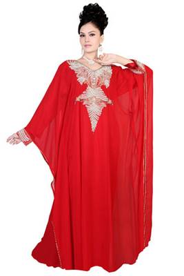 Red embroidered georgette islamic kaftan 1