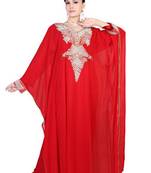 Red embroidered georgette islamic kaftan