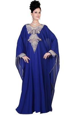 Blue embroidered georgette islamic kaftan 1