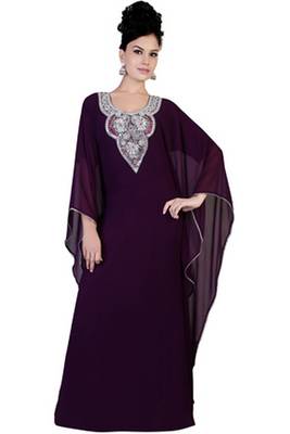 Wine embroidered georgette islamic kaftan 1