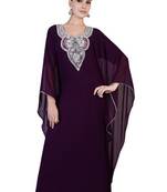 Wine embroidered georgette islamic kaftan