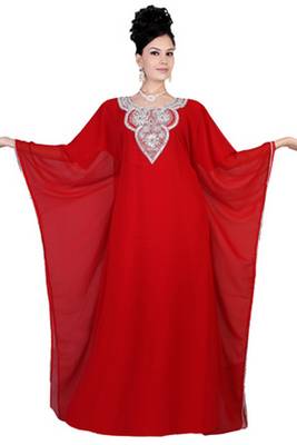 Red embroidered georgette islamic kaftan 1