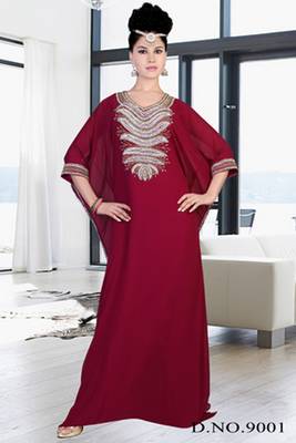 Maroon embroidered georgette islamic kaftan 1