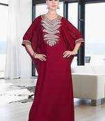 Maroon embroidered georgette islamic kaftan
