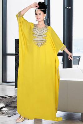 Yellow embroidered georgette islamic kaftan 1