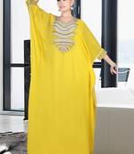 Yellow embroidered georgette islamic kaftan