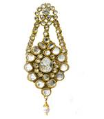 Golden White Kundan Pearl Passa For Hairs
