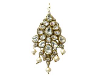 Golden White Kundan Pearl Passa For Hairs 1