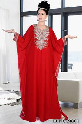 Red embroidered georgette islamic kaftan 1