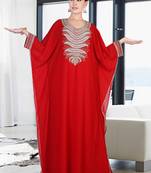 Red embroidered georgette islamic kaftan