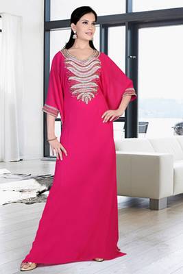 Rani-pink embroidered georgette islamic kaftan 1