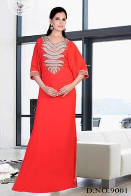 Red embroidered georgette islamic kaftan 1