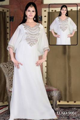 White embroidered georgette islamic kaftan 1