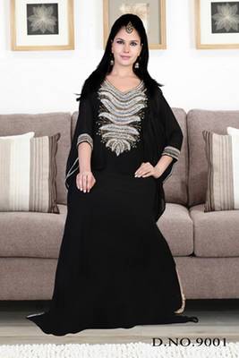 Black embroidered georgette islamic kaftan 1
