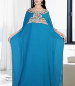 Turquoise embroidered georgette islamic kaftan