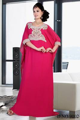 Rani-pink embroidered georgette islamic kaftan 1