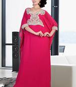 Rani-pink embroidered georgette islamic kaftan