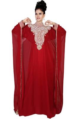 Maroon embroidered georgette islamic kaftan 1