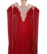 Maroon embroidered georgette islamic kaftan