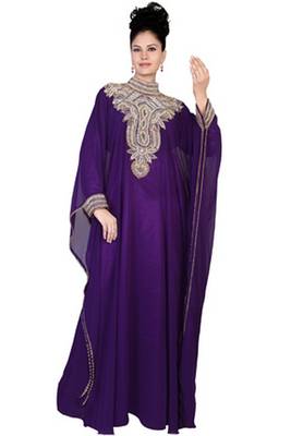 Purple embroidered georgette islamic kaftan 1