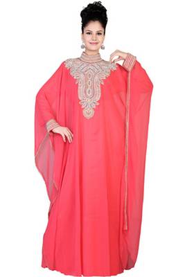 Peach embroidered georgette islamic kaftan 1