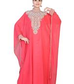 Peach embroidered georgette islamic kaftan