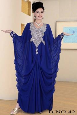 Blue embroidered georgette islamic kaftan 1
