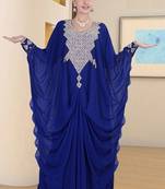 Blue embroidered georgette islamic kaftan