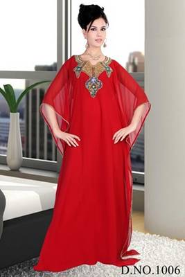 Red embroidered georgette islamic kaftan 1