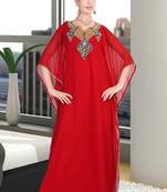 Red embroidered georgette islamic kaftan