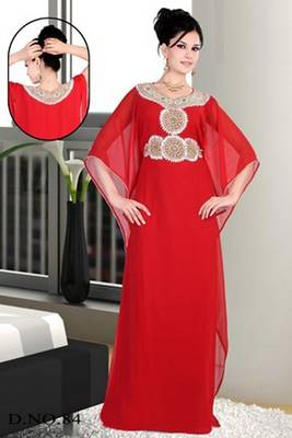 Red embroidered georgette islamic kaftan 1
