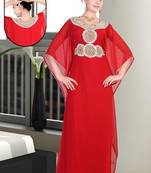 Red embroidered georgette islamic kaftan