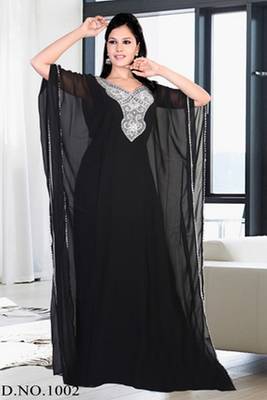 Black embroidered georgette islamic kaftan 1