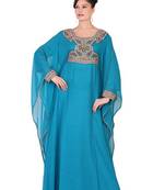 Turquoise embroidered georgette islamic kaftan