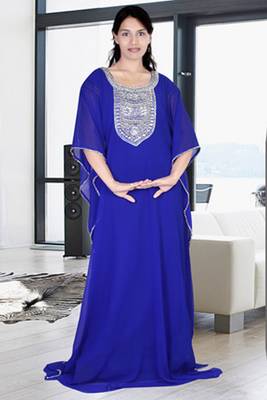 Blue embroidered georgette islamic kaftan 1