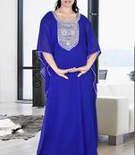 Blue embroidered georgette islamic kaftan
