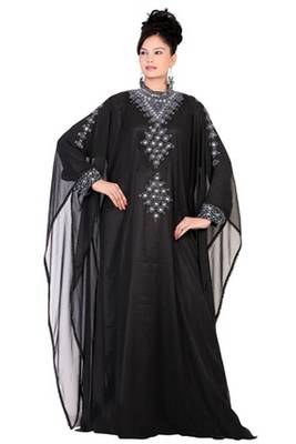 Black embroidered georgette islamic kaftan 1