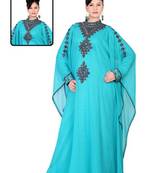 Sky-blue embroidered georgette islamic kaftan