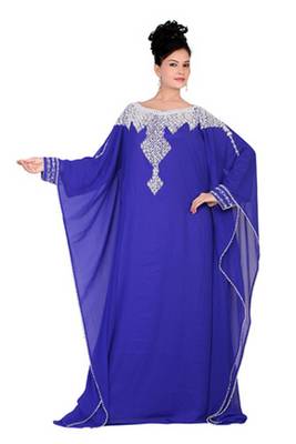 Royal-blue embroidered georgette islamic kaftan 1